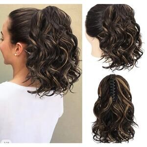 Wavy Ponytail Clip Hair Extension Dk Golden Brown Fancy Wedding Party Glamor